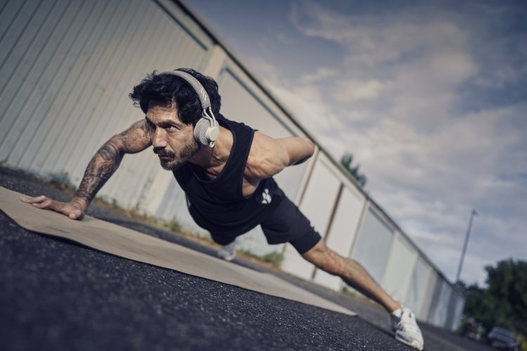 Man with headphones doing sports